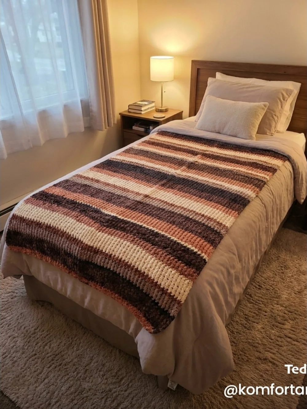 Cozy Striped Knit Throw Blanket - Neutral & Rust Tones